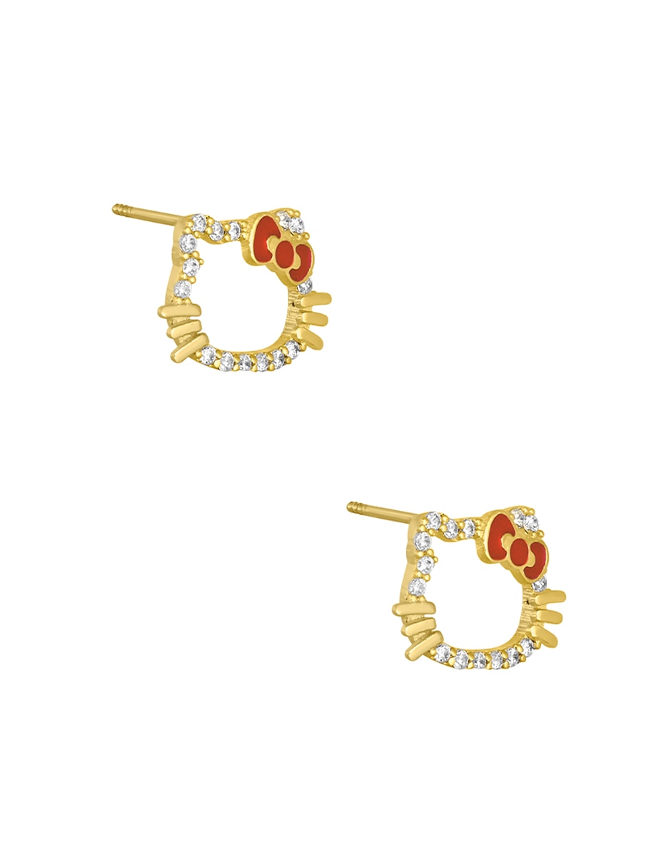 Broqueles de gato Hello Kitty Sabelli de oro amarillo 14 k con acabado pavé zirconia