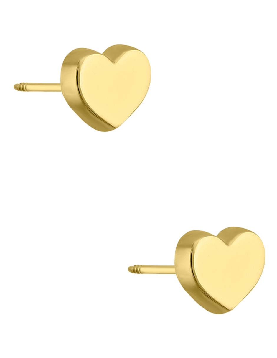 Broqueles de corazón de oro amarillo 14 k con acabado pulido 4