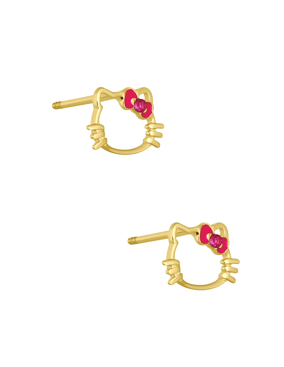 Broqueles de gato Hello Kitty de oro amarillo 14 k con acabado pulido zirconia 2