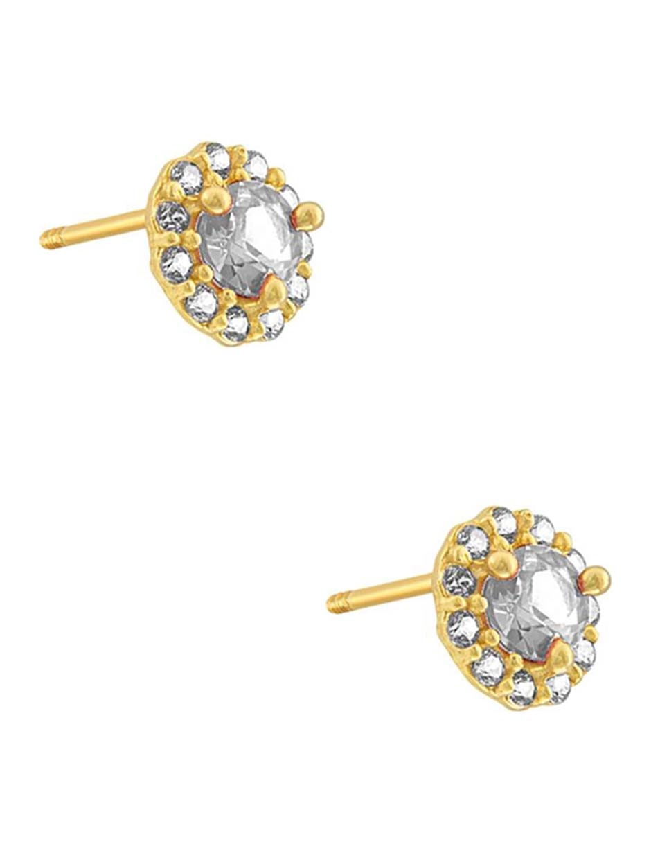 Broqueles Sabelli de oro amarillo 14 k con acabado pulido zirconia