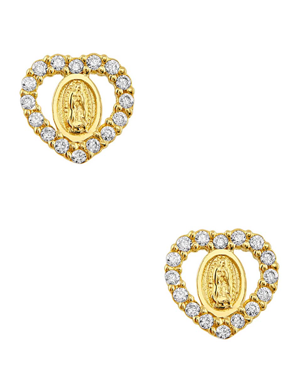 Broqueles de corazón Sabelli de oro amarillo 14 k con acabado pulido zirconia