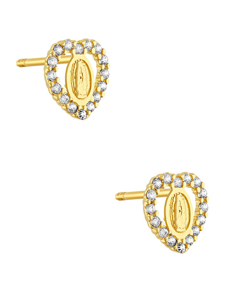 Broqueles de corazón Sabelli de oro amarillo 14 k con acabado pulido zirconia