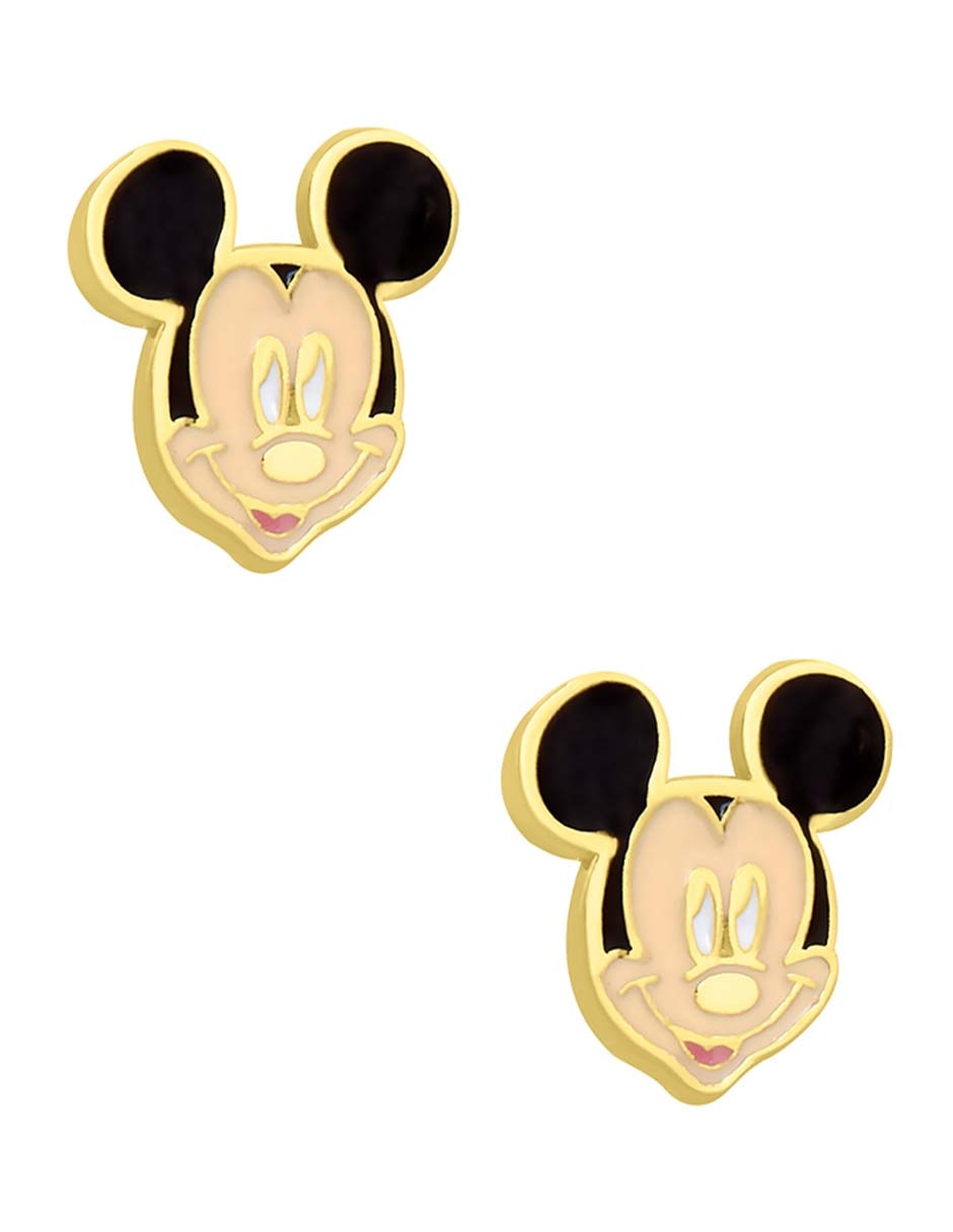 Broqueles Mickey Sabelli de oro amarillo 14 k con acabado esmaltado