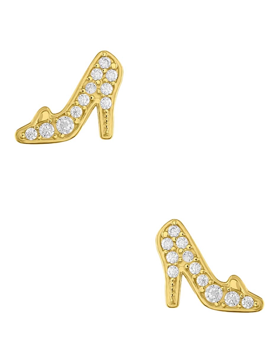 Broqueles de zapato Disney Princess Sabelli de oro amarillo 14 k con acabado pulido zirconia