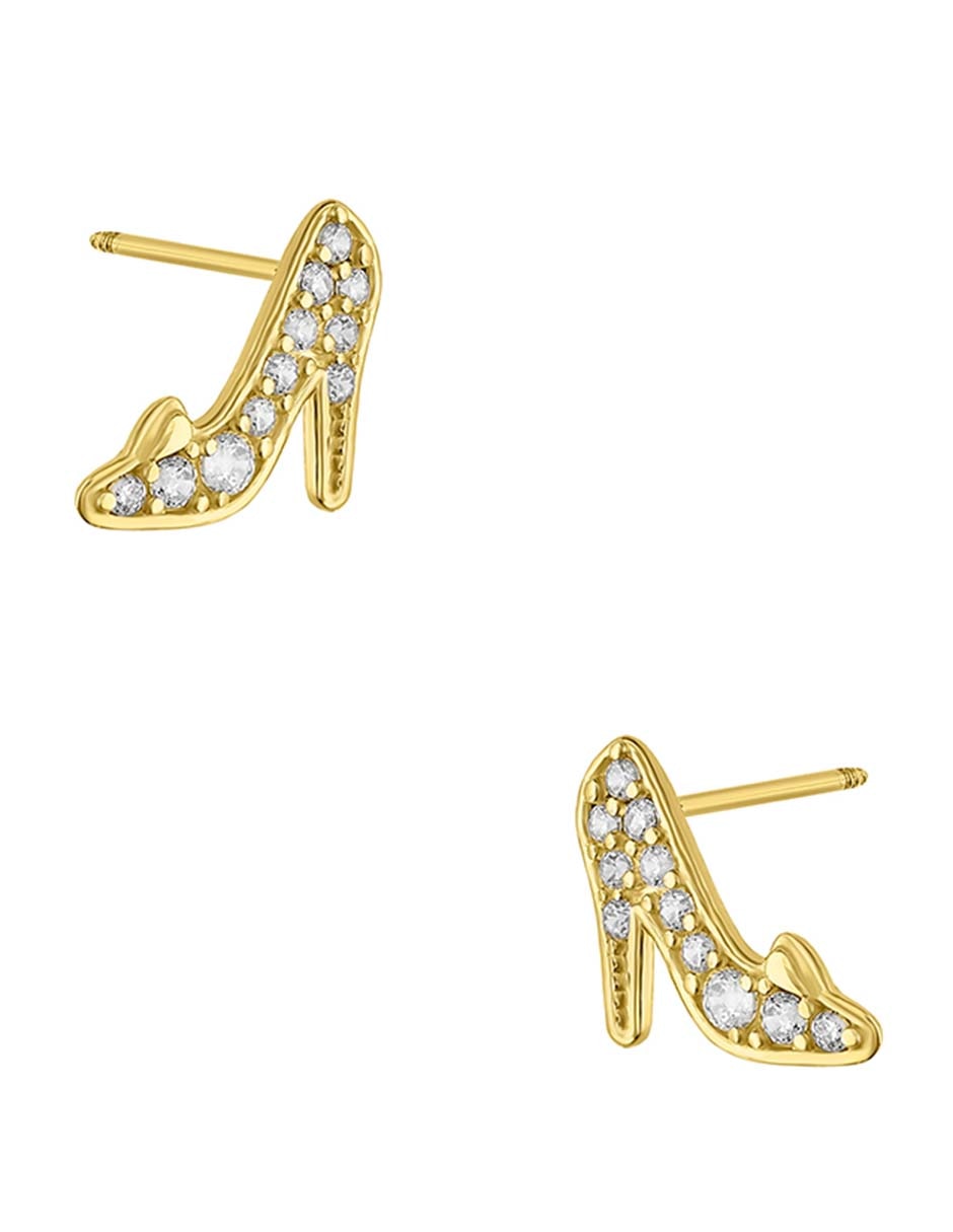 Broqueles de zapato Disney Princess Sabelli de oro amarillo 14 k con acabado pulido zirconia
