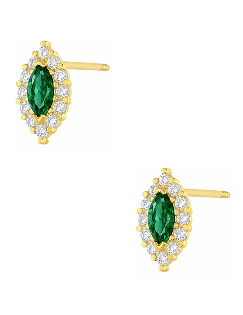 Broqueles de oro amarillo 14 k con acabado pulido zirconia Broqueles de oro amarillo 14 k con acabado pulido zirconia