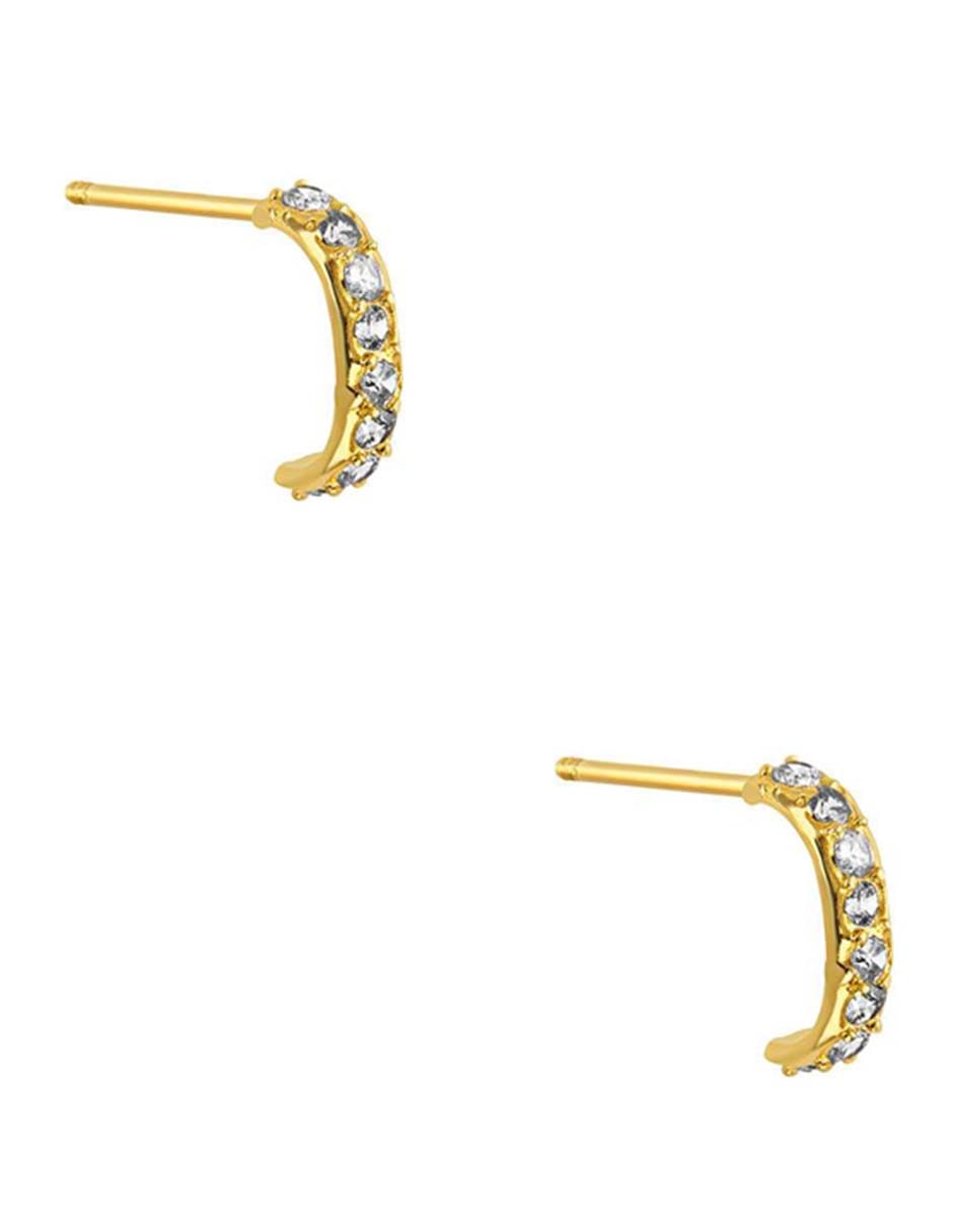 Broqueles Sabelli de oro amarillo 14 k con acabado pulido zirconia