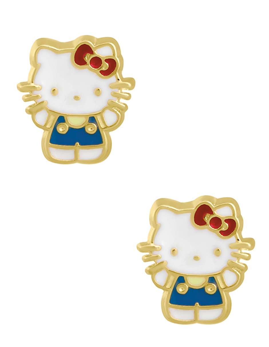 Broqueles de gato Hello Kitty Sabelli de oro amarillo 14 k con acabado esmaltado
