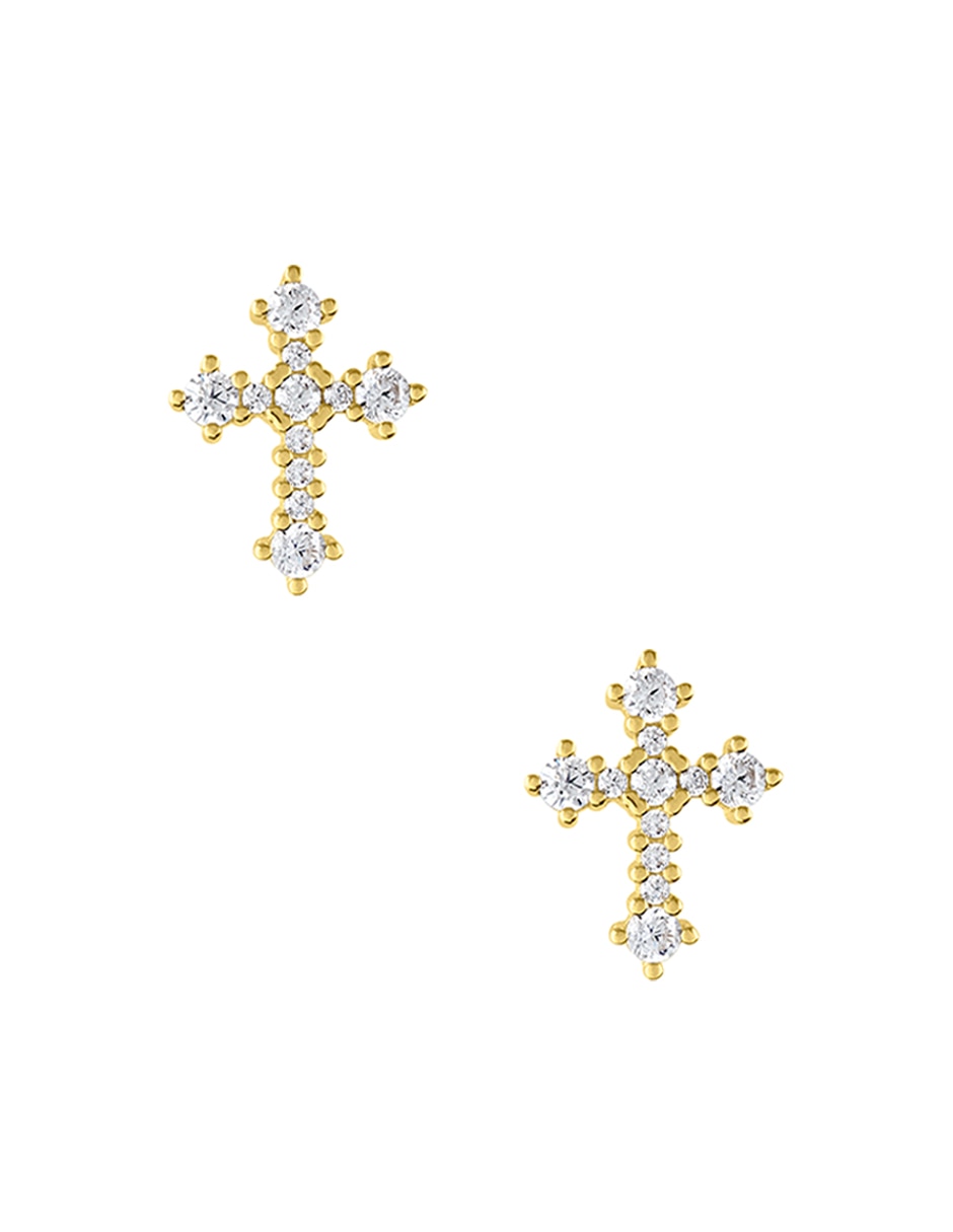 Broqueles de cruz Sabelli de oro amarillo 14 k con acabado pulido zirconia