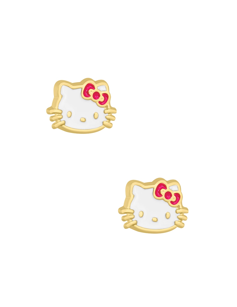 Broqueles de gato Hello Kitty Sabelli de oro amarillo 14 K con acabado esmaltado