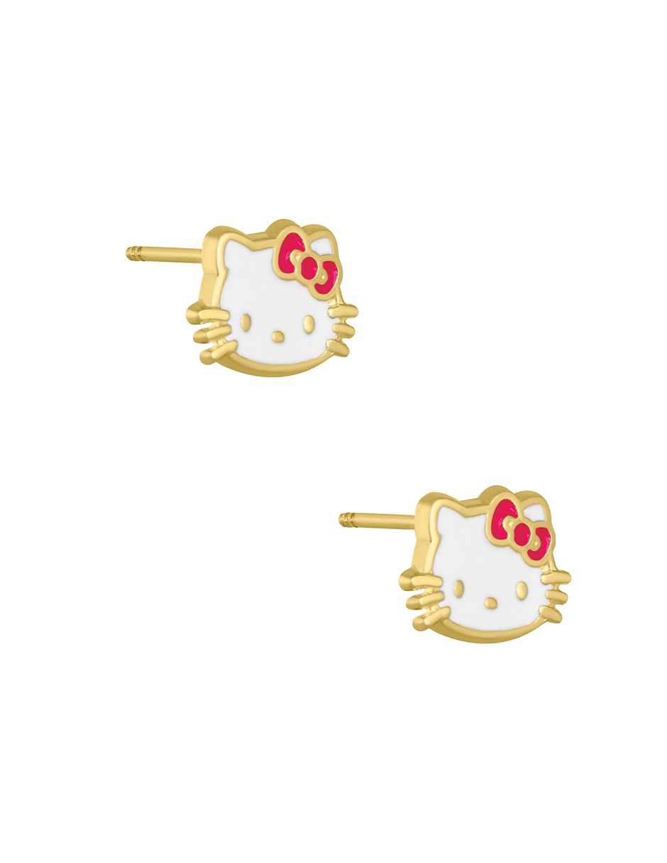 Broqueles de gato Hello Kitty Sabelli de oro amarillo 14 K con acabado esmaltado