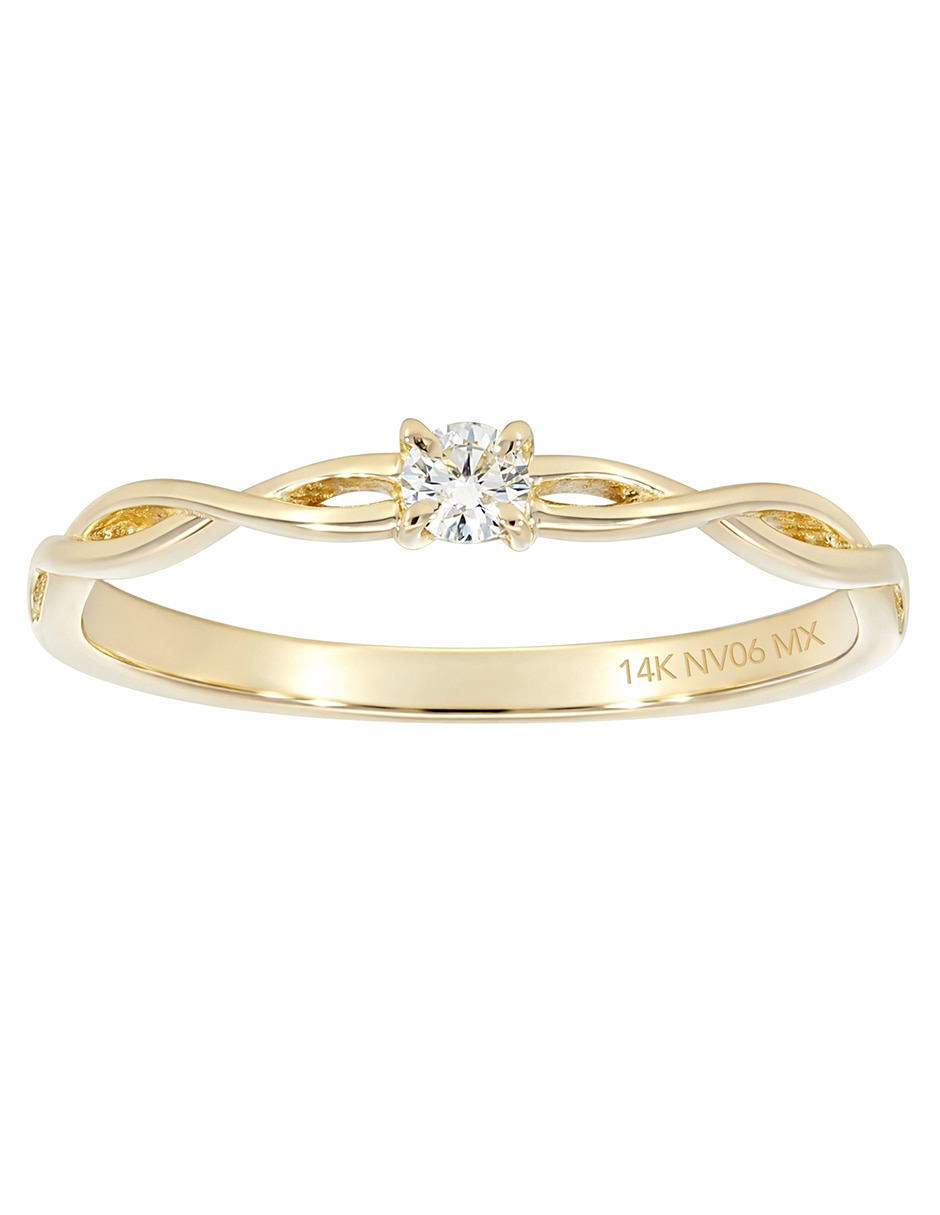 Anillo de oro amarillo 14 k diamante brillante