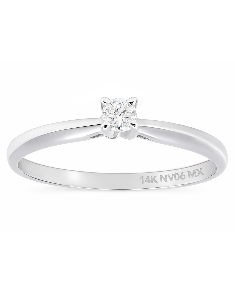 Solitario de oro blanco 14 k diamante