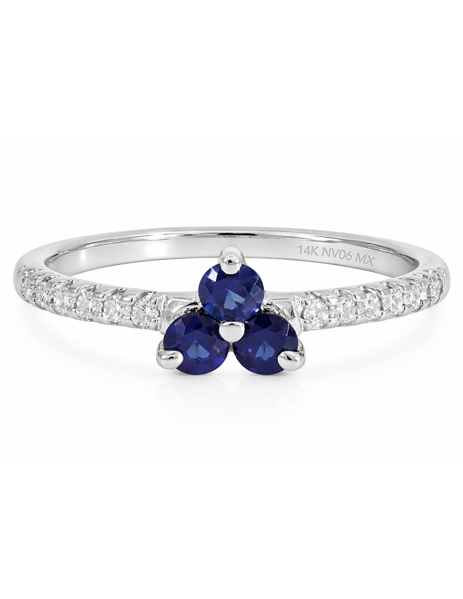 Anillo con gema de flor 14 k de oro amarillo zafiro y diamante brillante