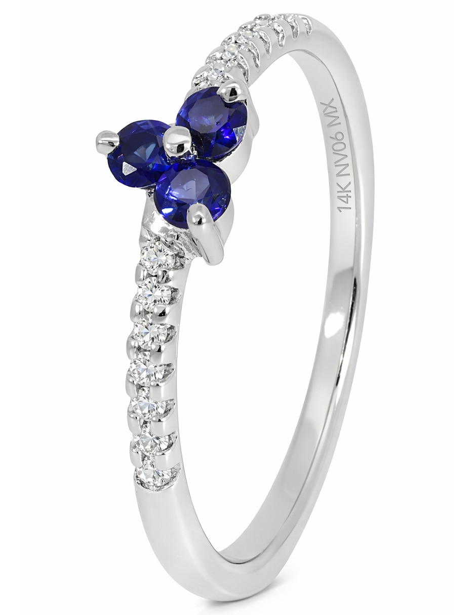 Anillo con gema de flor valessa 14 k de oro amarillo zafiro y diamante brillante