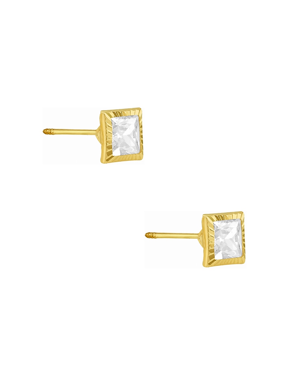 Broqueles cuadrados sabelli de oro amarillo con acabado diamantado zirconia