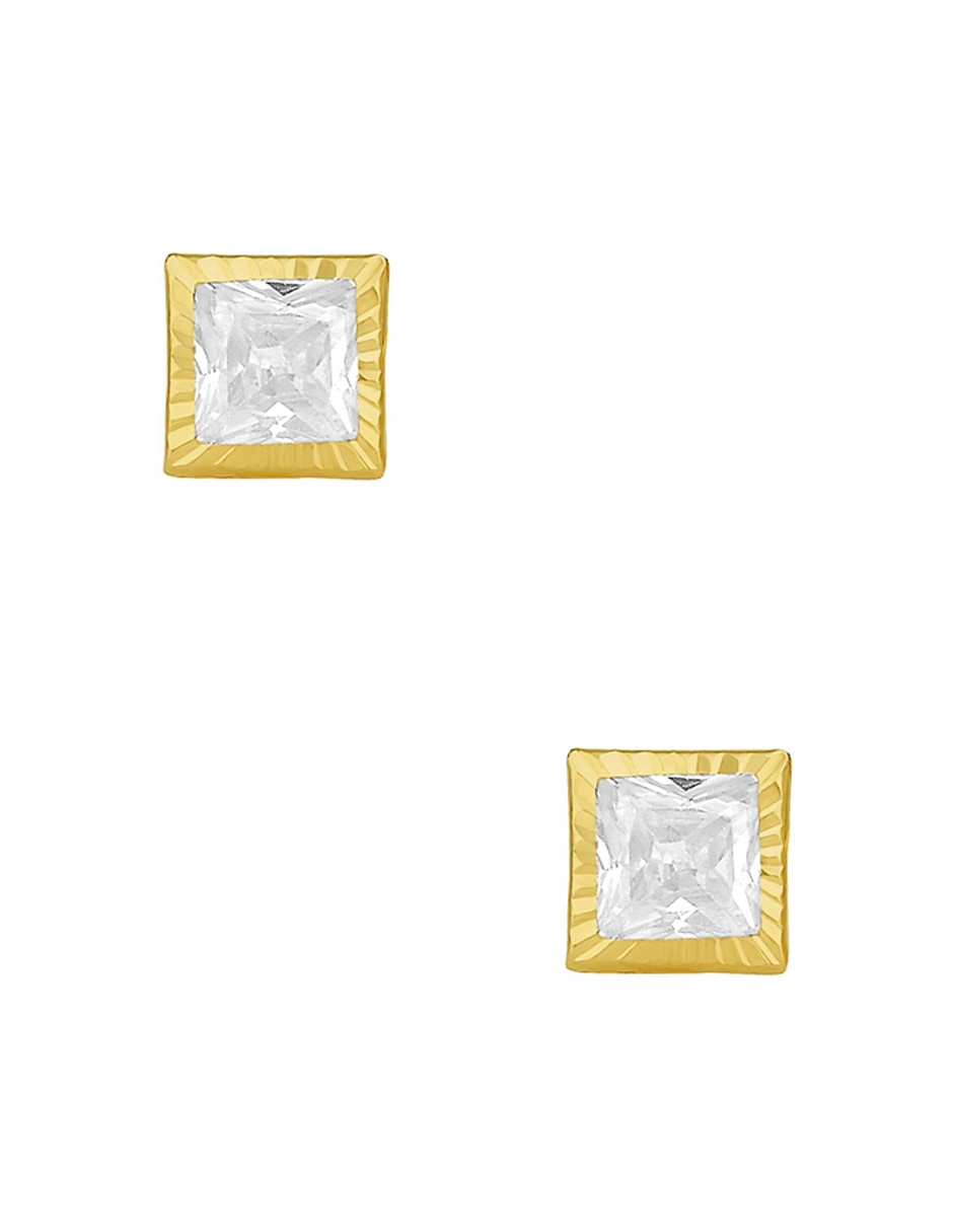 Broqueles cuadrados de oro amarillo con acabado diamantado zirconia