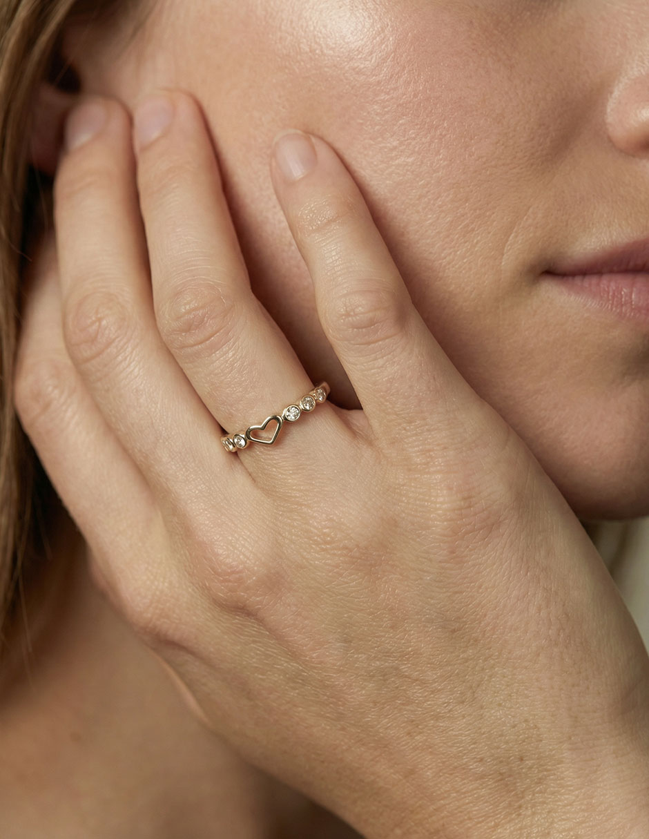 Anillo de corazón 14 K de oro amarillo diamante 3