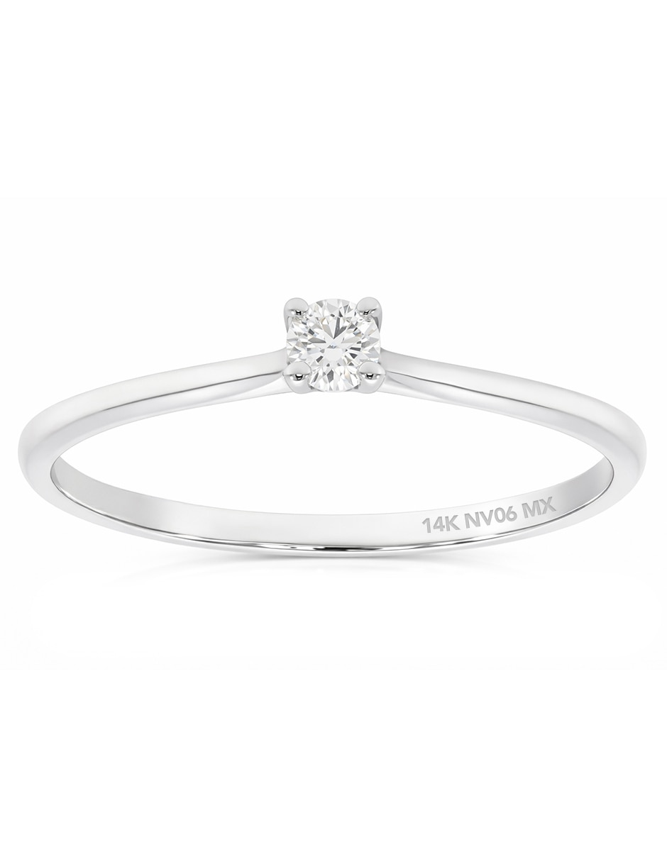 Solitario de oro blanco 14 K diamante