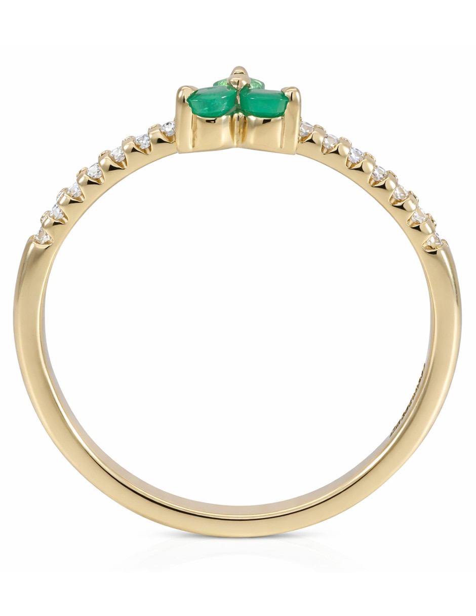 Anillo con gema de flor Valessa 14 K de oro amarillo esmeralda y diamante brillante