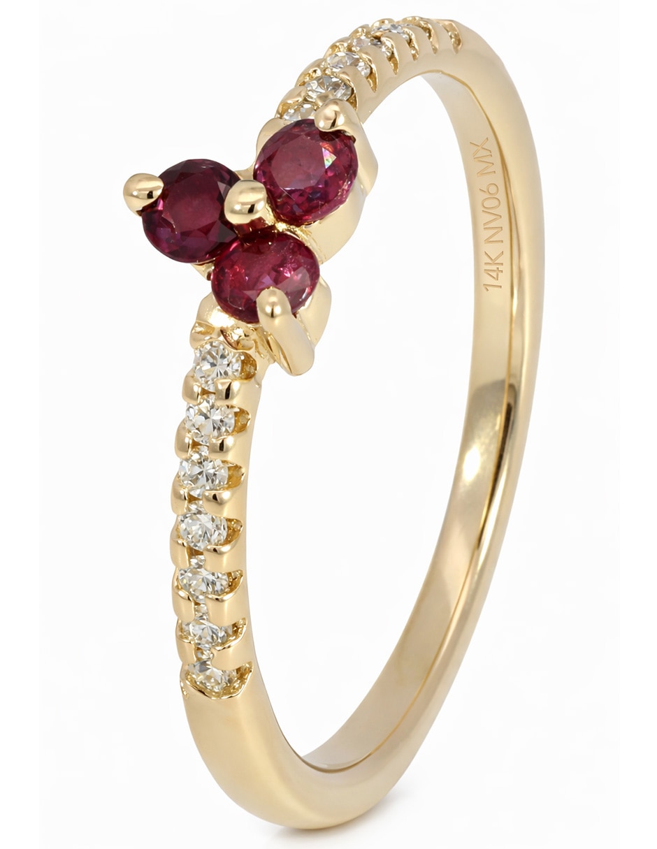 Anillo de flor Valessa 14 K de oro amarillo rubí y diamante brillante