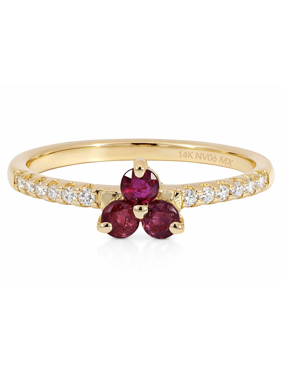 Anillo de flor 14 K de oro amarillo rubí y diamante brillante