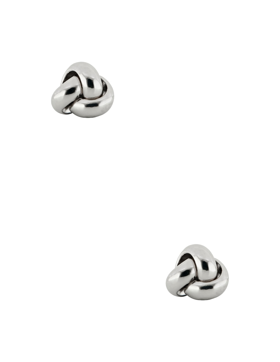 Aretes cortos de nudo Dinasti de oro blanco 14 K con acabado pulido