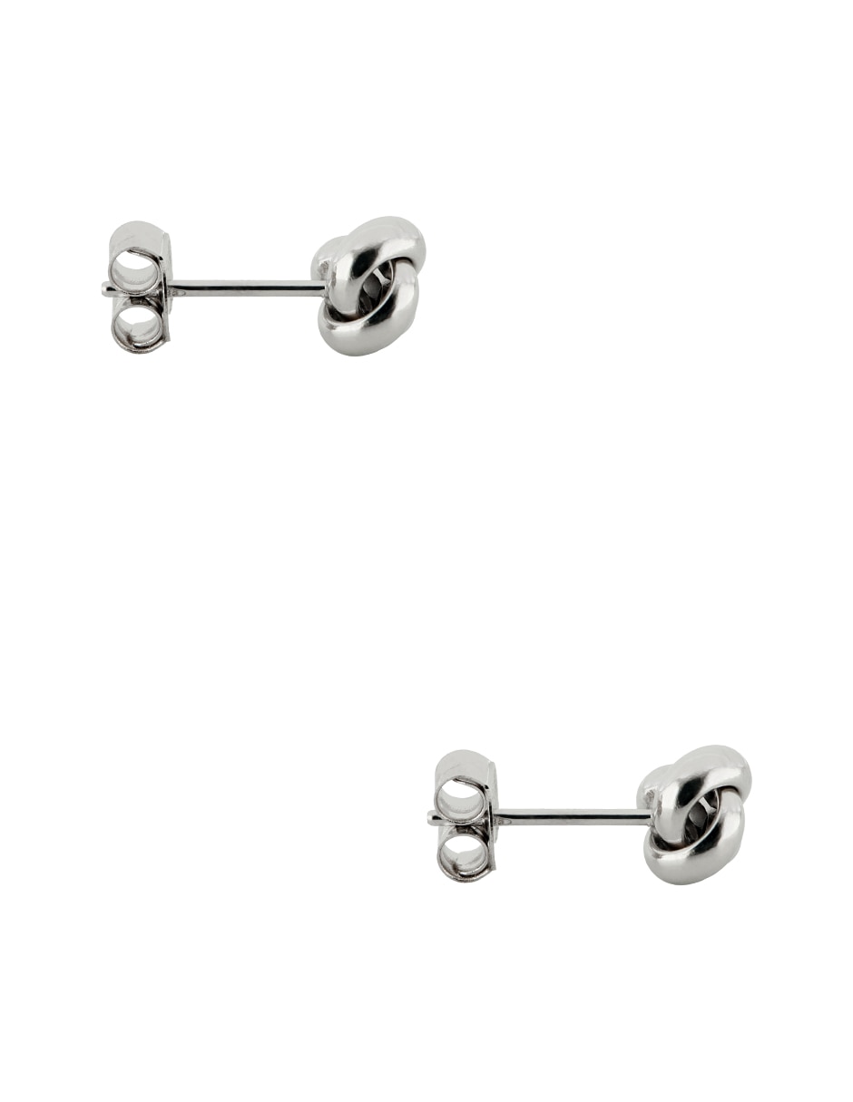 Aretes cortos de nudo Dinasti de oro blanco 14 K con acabado pulido