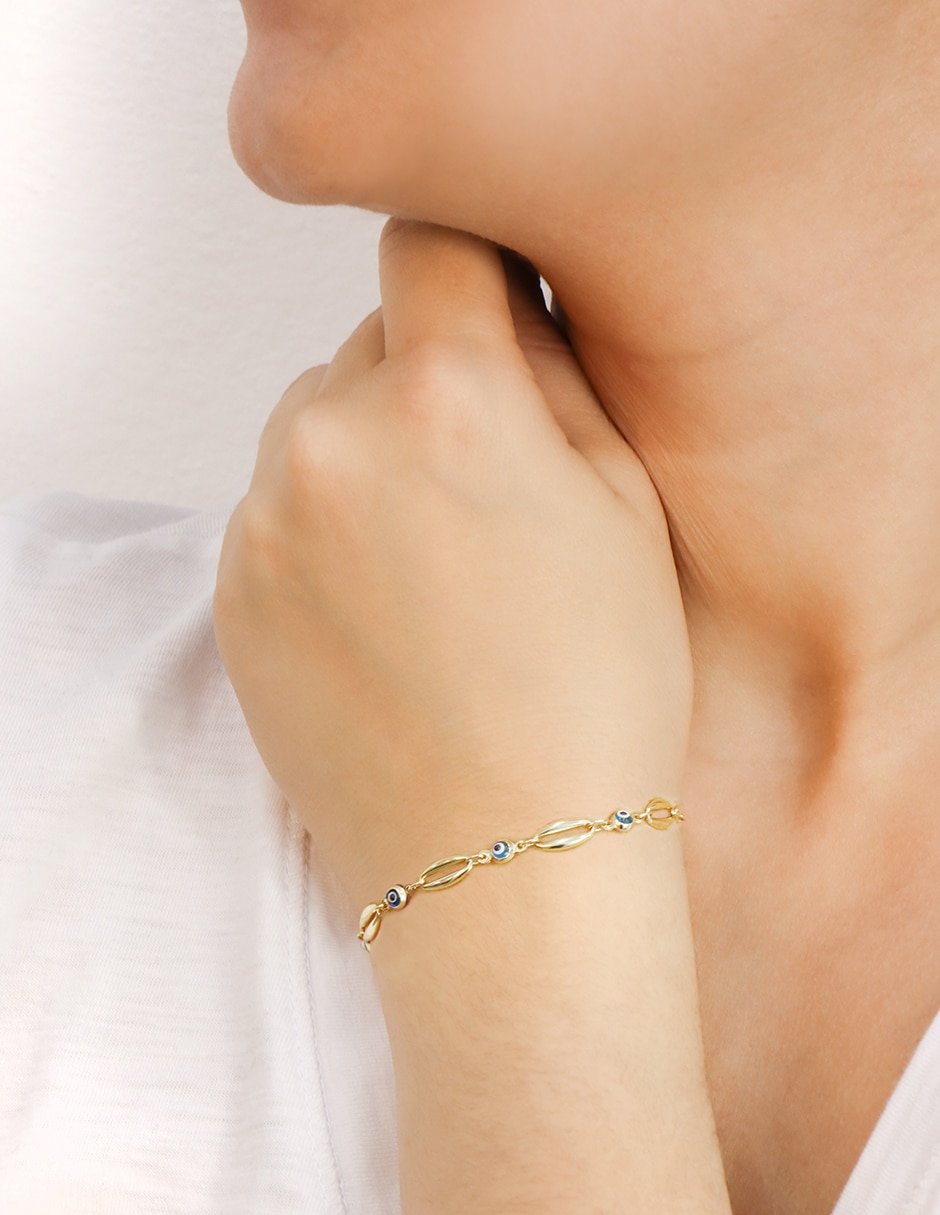 Pulsera de oro amarillo con cristal 14 K acabado pulido
