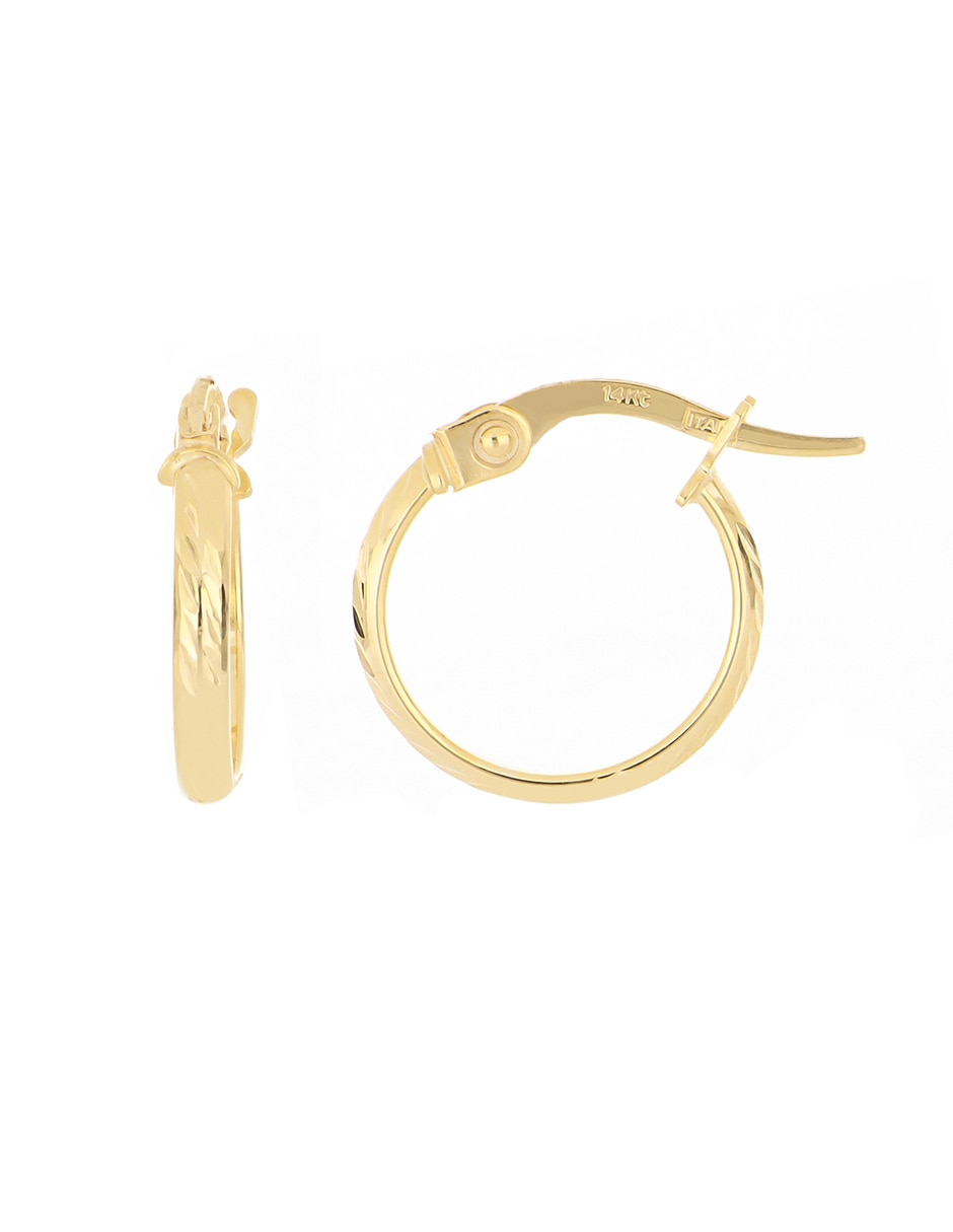 Arracadas de redonda dinasti de oro amarillo 14 k con acabado diamantado 2