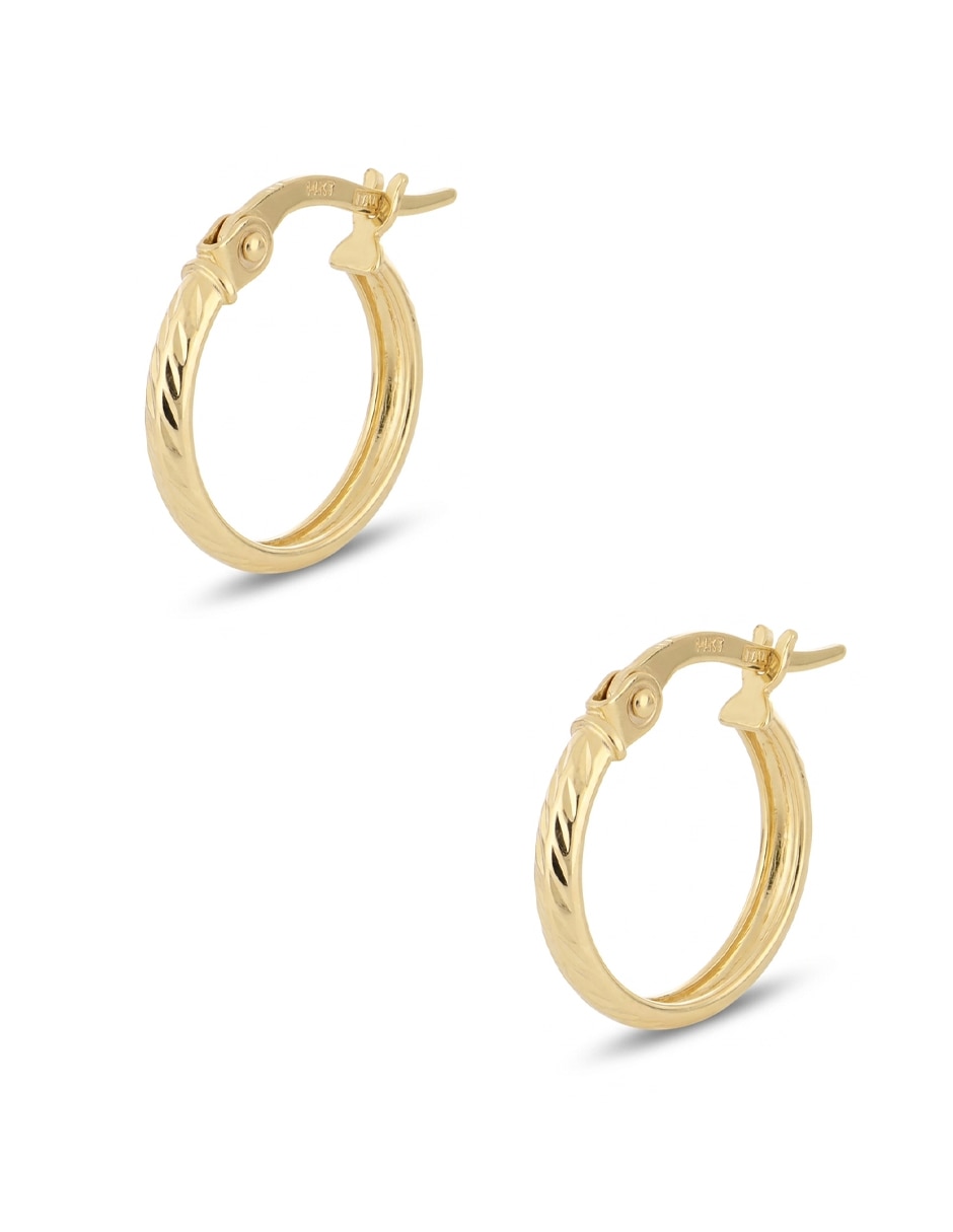 Arracadas de redonda dinasti de oro amarillo 14 k con acabado diamantado