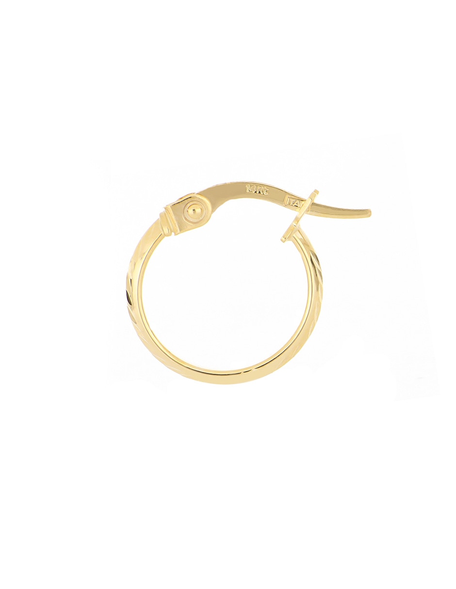 Arracadas de redonda dinasti de oro amarillo 14 k con acabado diamantado 4