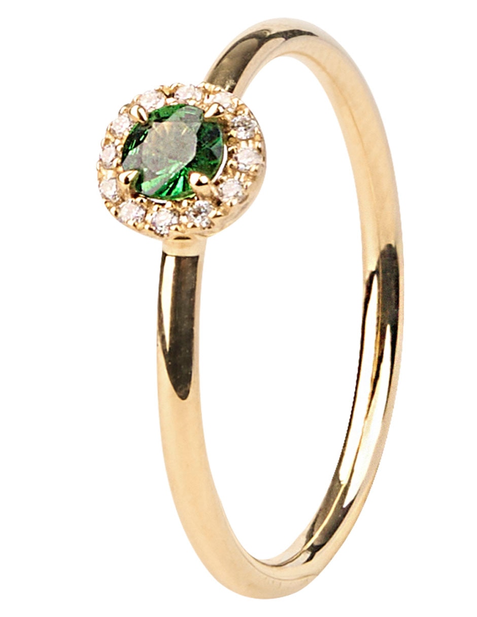 Anillo 14 K de oro amarillo tsavorita brillante 3