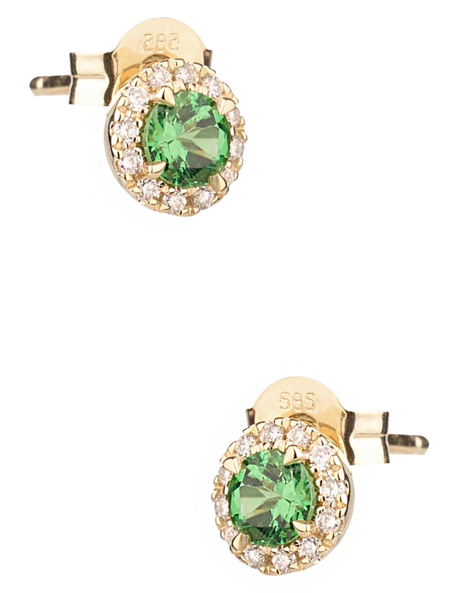 Aretes cortos de oro 14 k con acabado brillante semipreciosas 3