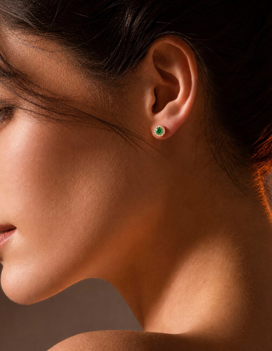 Aretes cortos de oro 14 k con acabado brillante semipreciosas 2