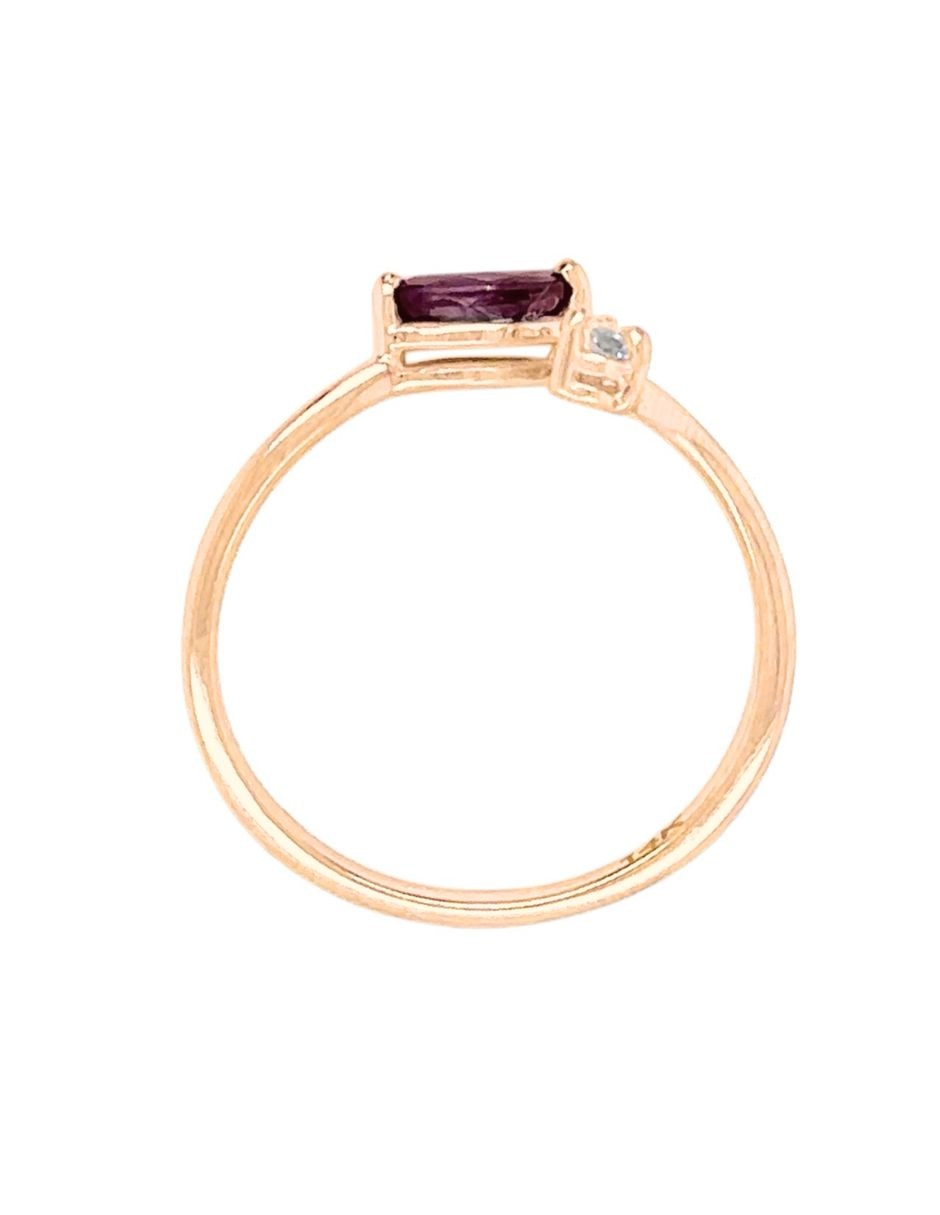 Anillo 14 k de oro rosa rubí y diamante brillante
