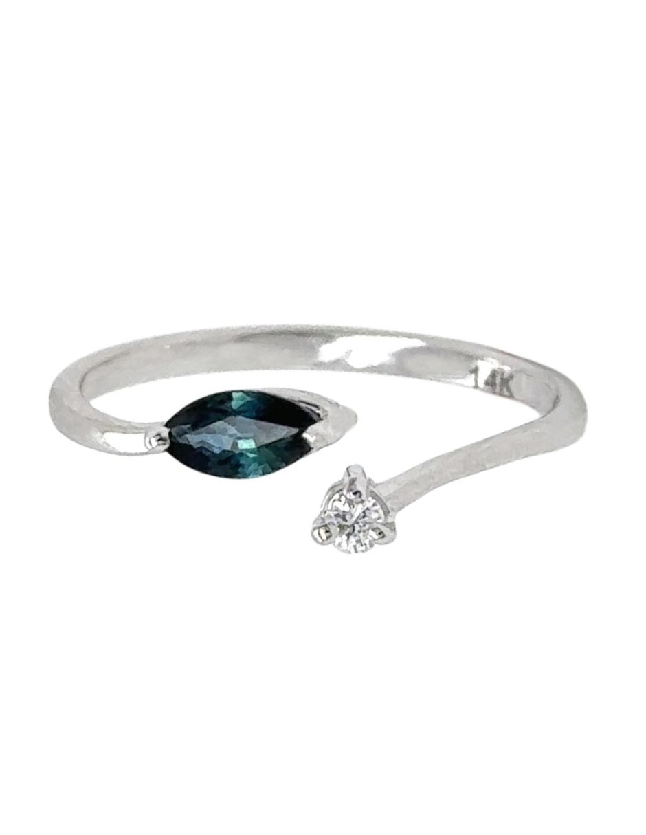 Anillo 14 K de oro blanco zafiro y diamante acabado brillante