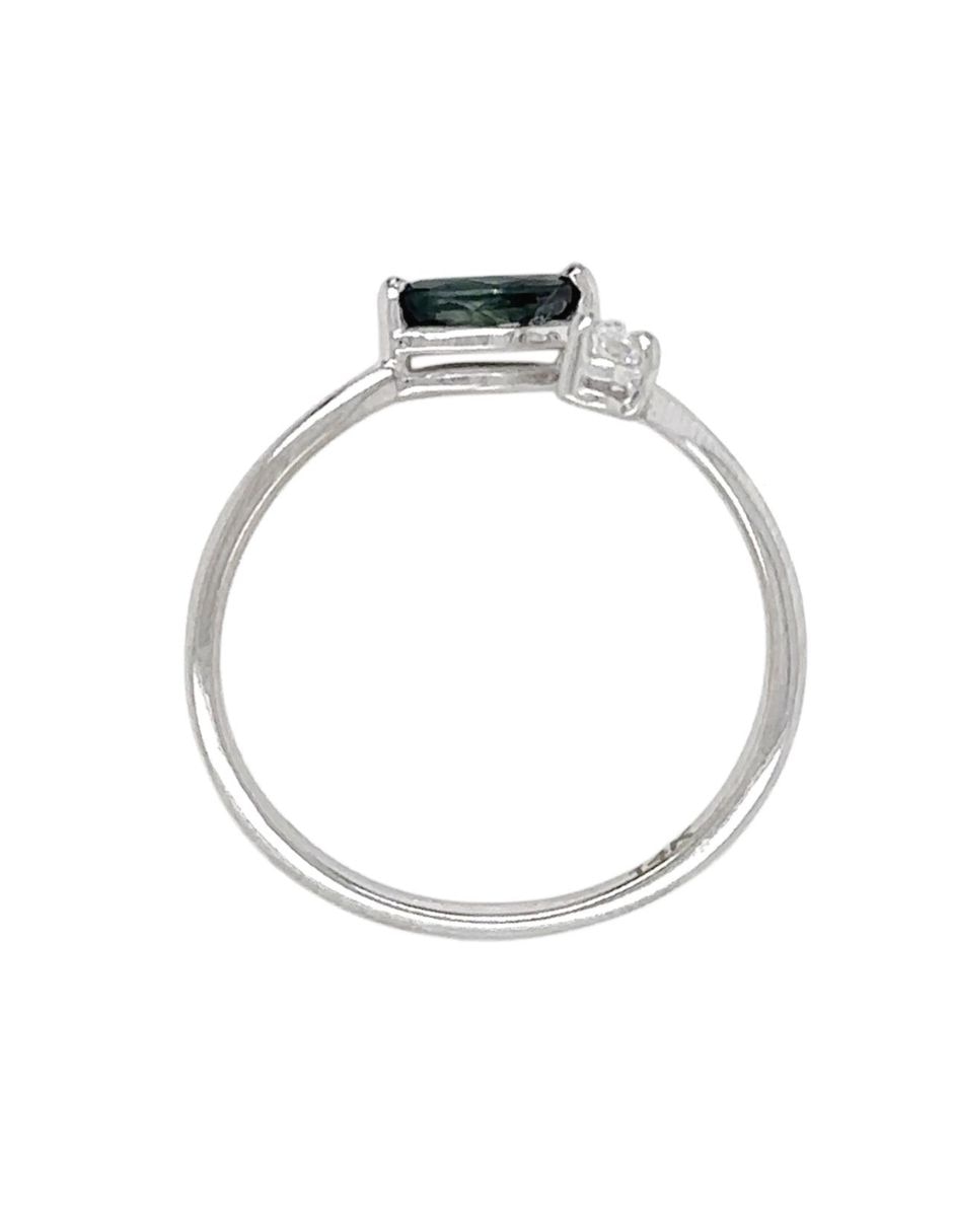 Anillo IDC 14 K de oro blanco zafiro y diamante acabado brillante