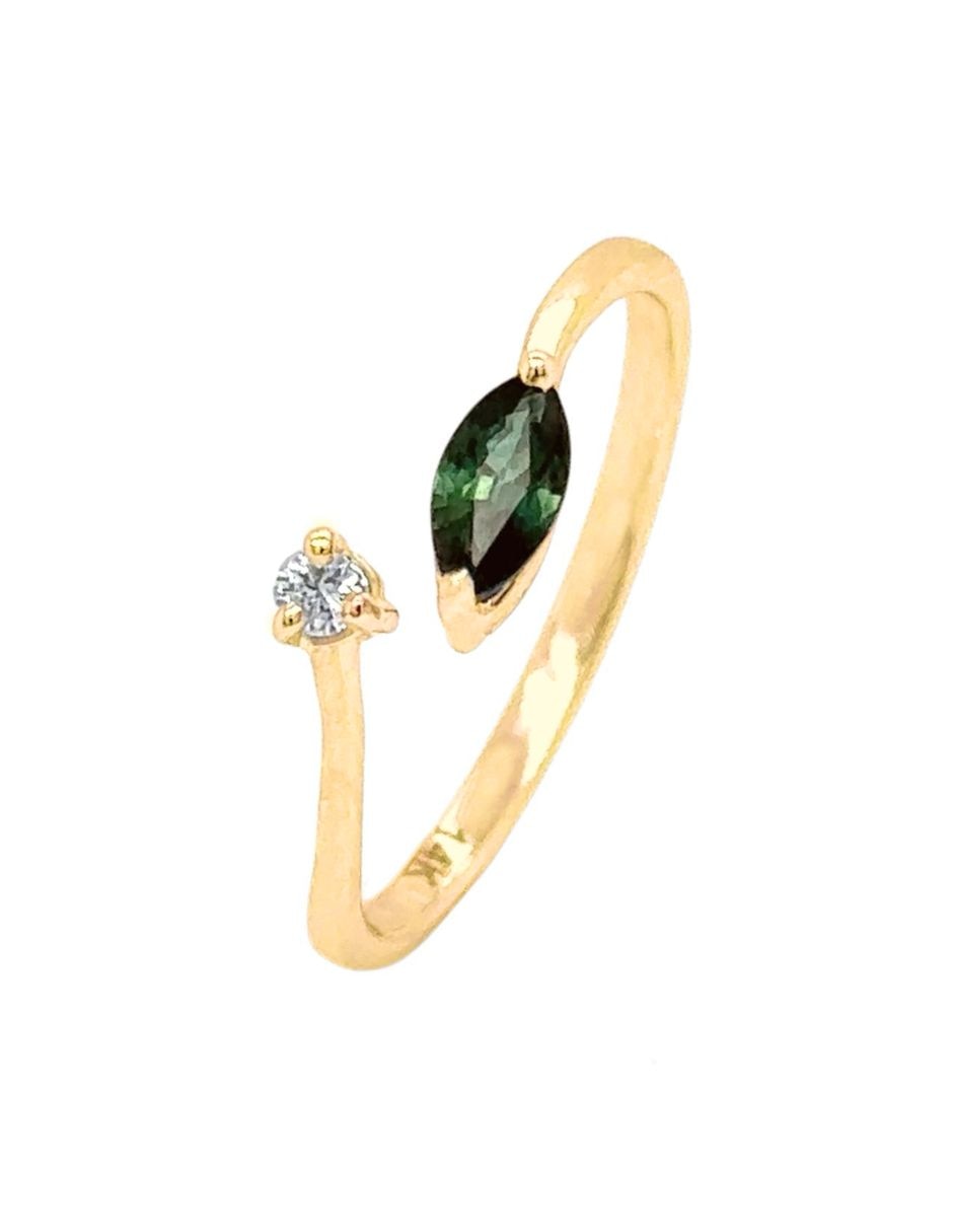 Anillo con gema 14 k de oro amarillo esmeralda y diamante brillante 2