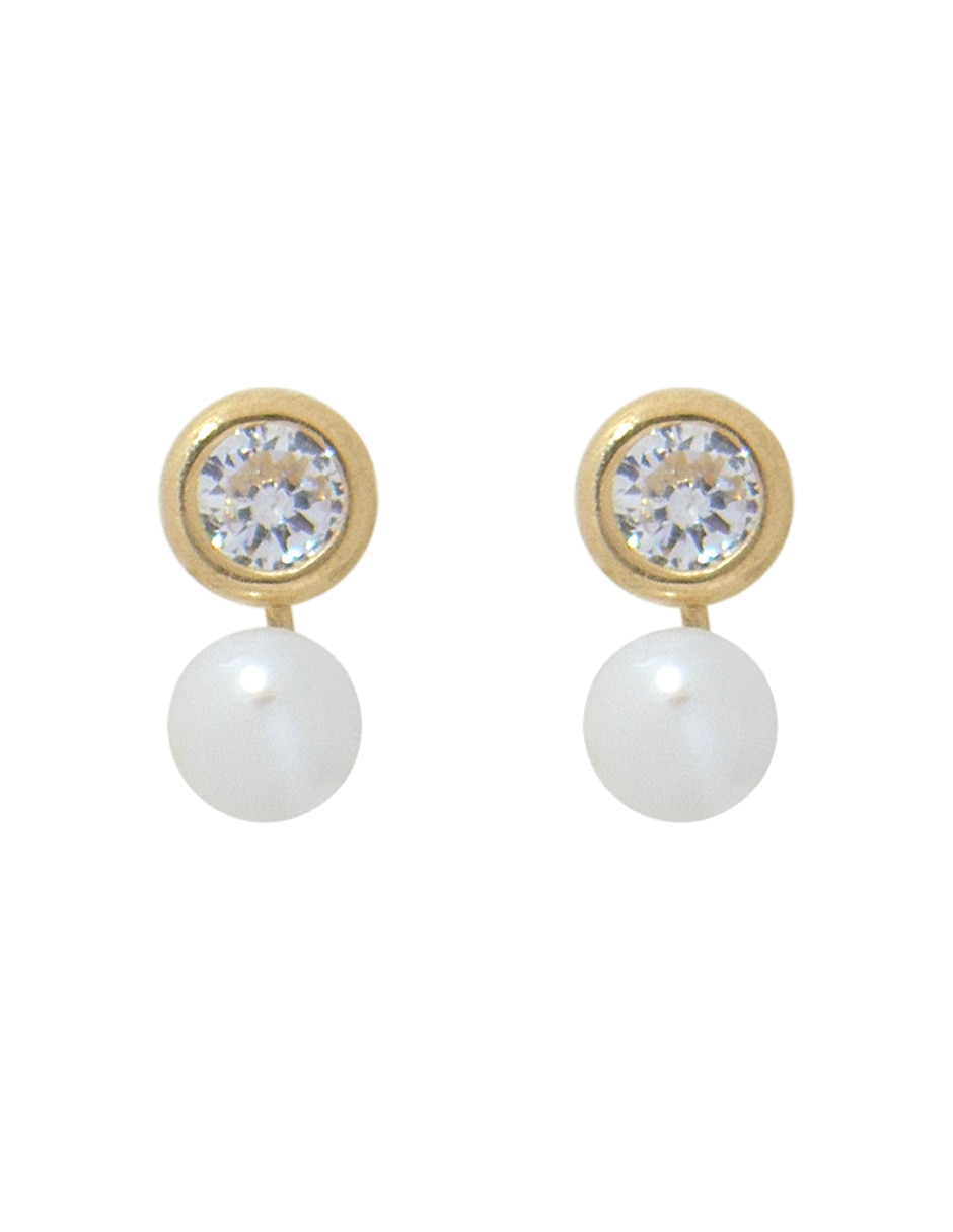 Broqueles de oro amarillo 14 k con acabado pulido zirconia 1