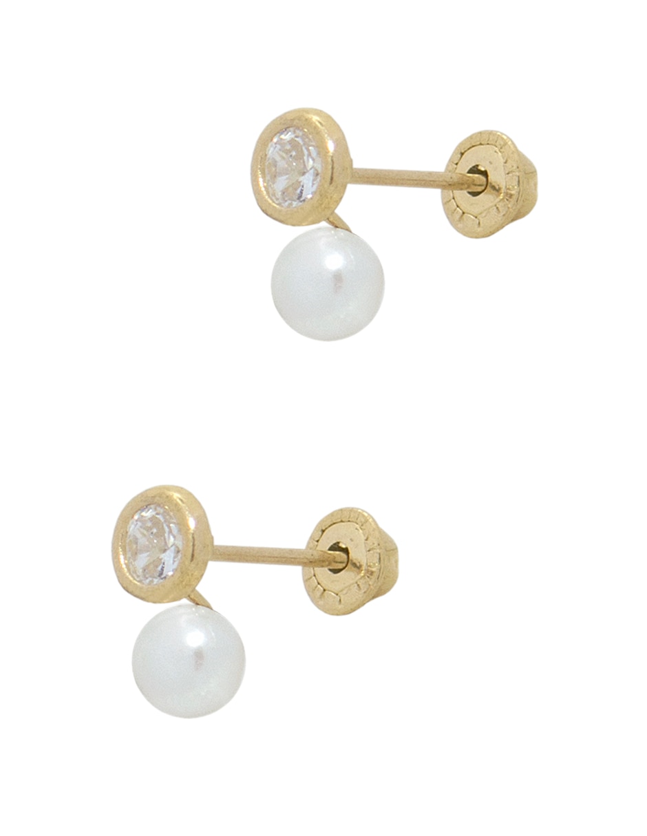 Broqueles de oro amarillo 14 k con acabado pulido zirconia