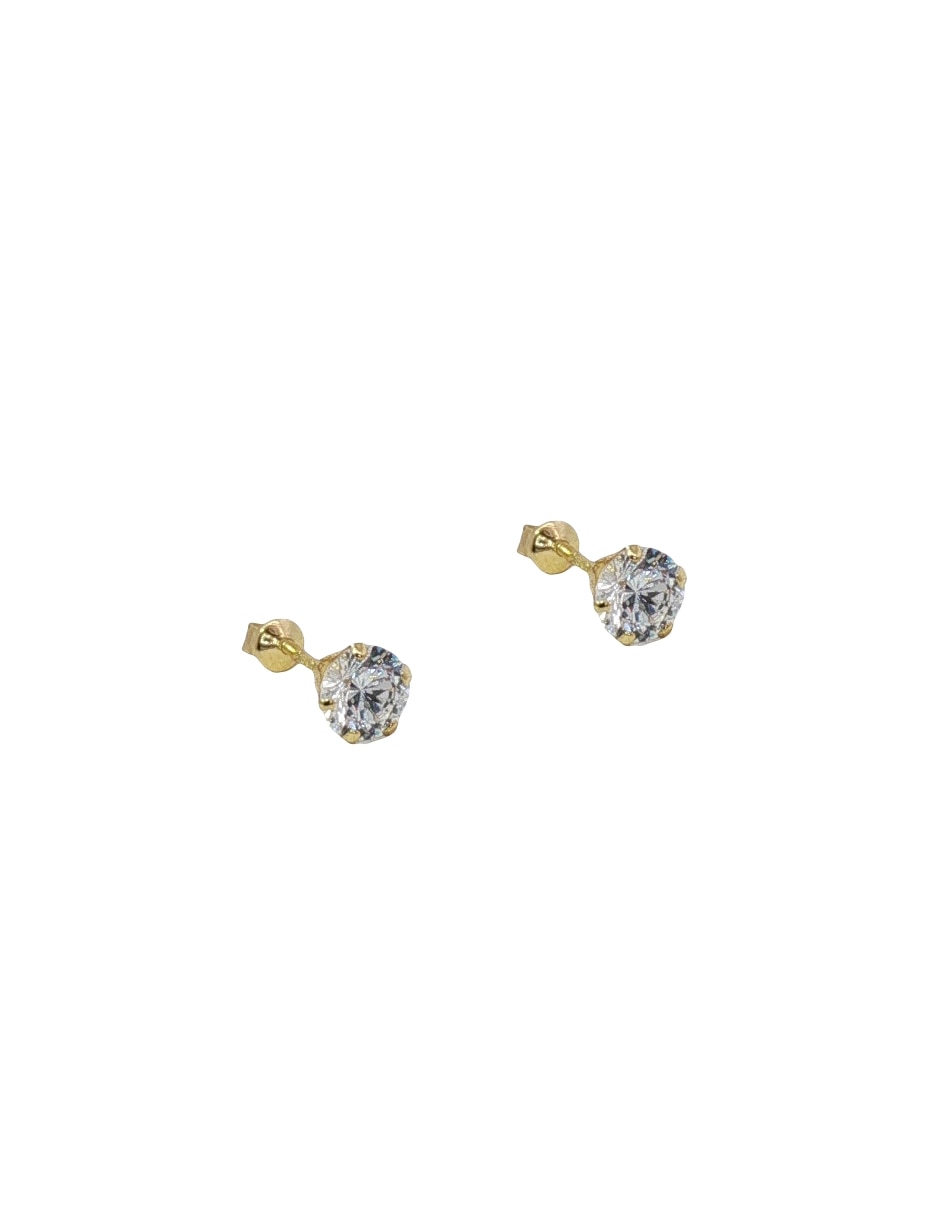 Broqueles de oro amarillo 14 K con acabado pulido zirconia