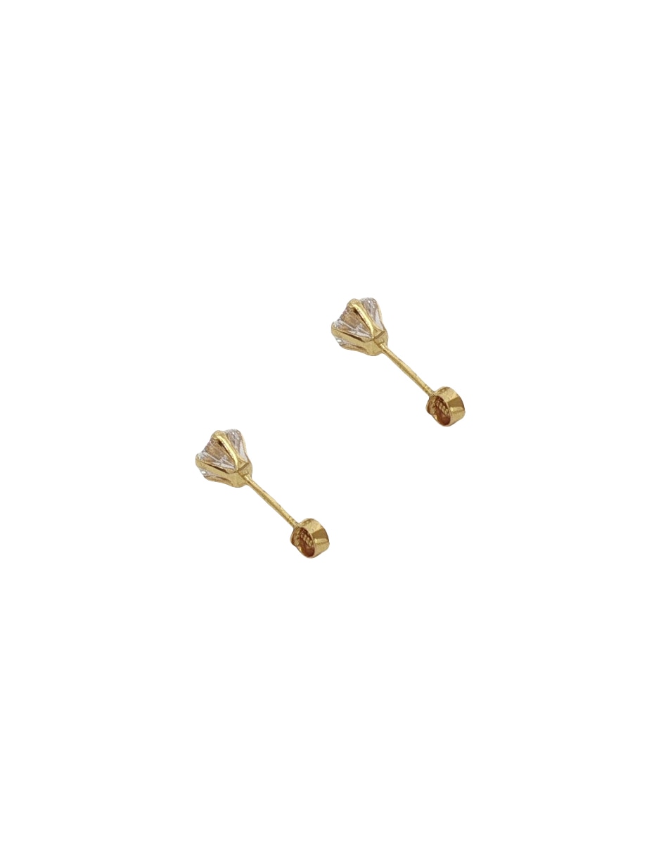 Broqueles de oro amarillo 14 K con acabado pulido zirconia 2
