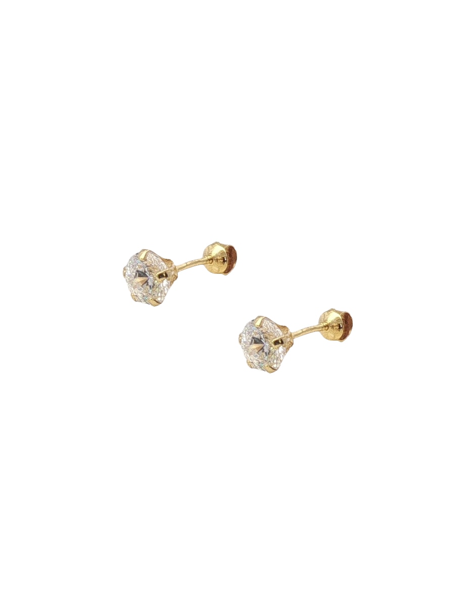 Broqueles de oro amarillo 14 K con acabado pulido zirconia