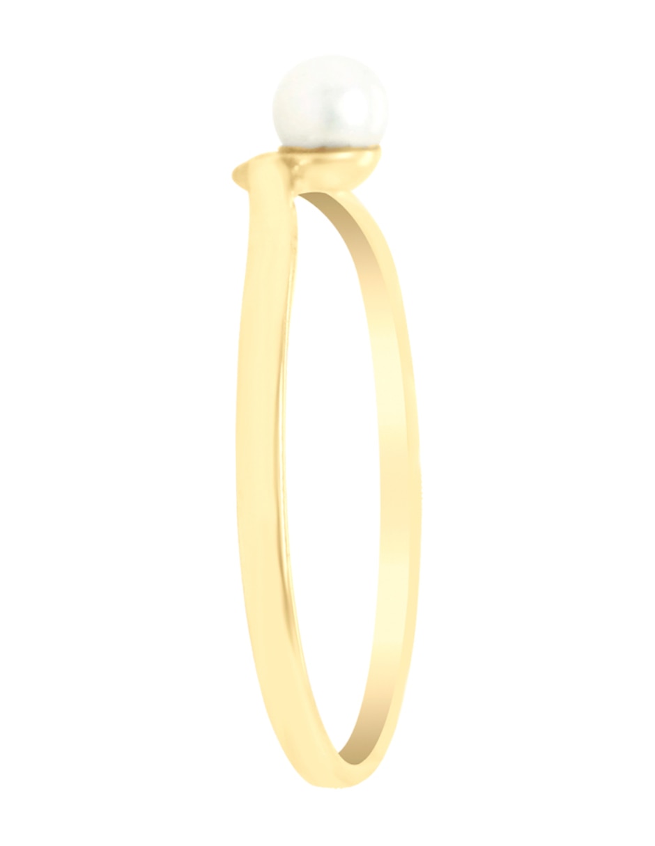 Anillo con gema de redondo klamore coral 14 k de oro amarillo diamante y perla brillante
