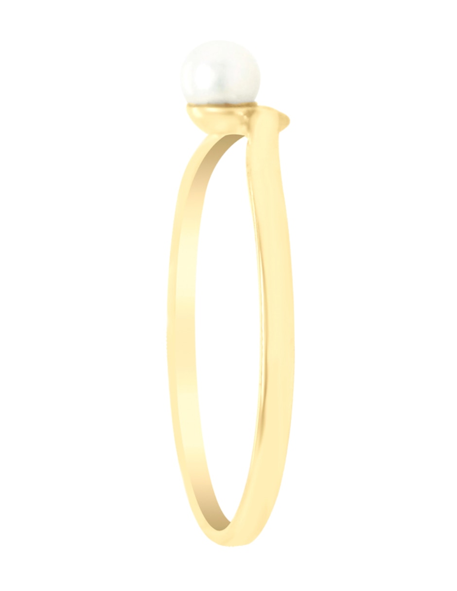 Anillo con gema de redondo klamore coral 14 k de oro amarillo diamante y perla brillante