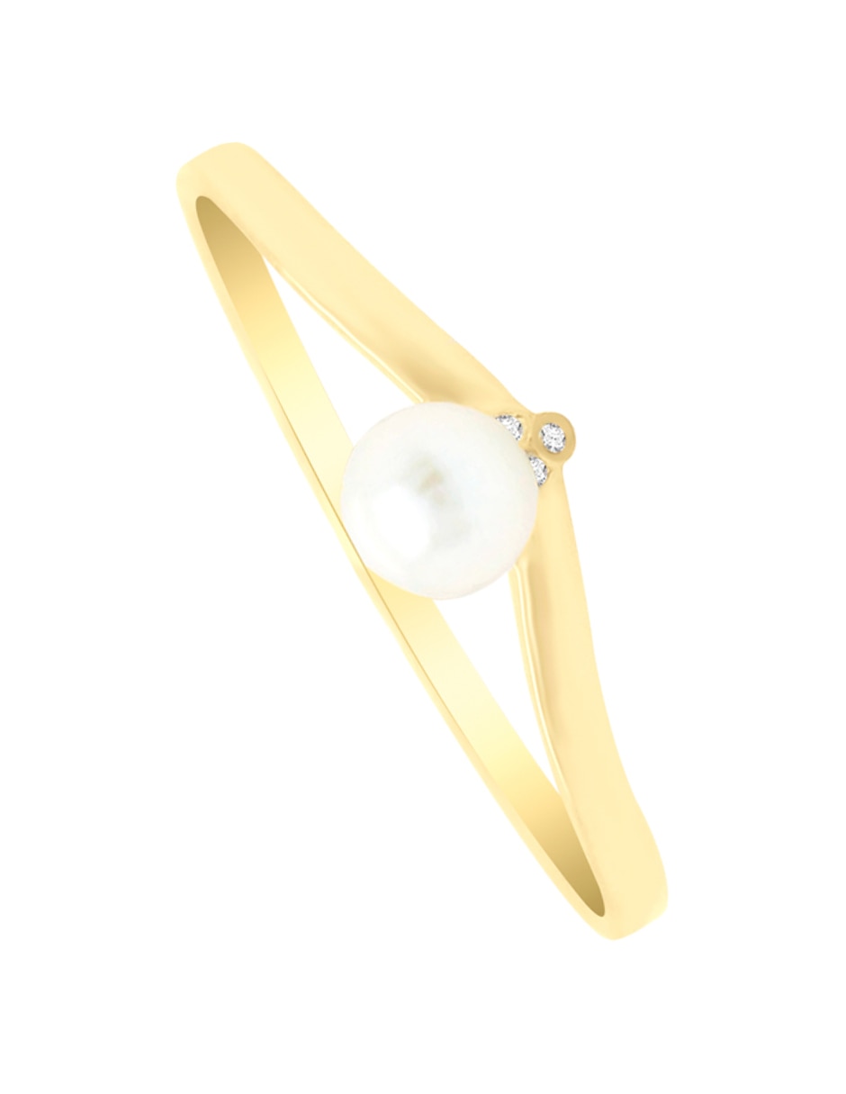 Anillo con gema 'de (si aplica)' redondo coral no aplica 14 k 'de' oro amarillo diamante y perla brillante