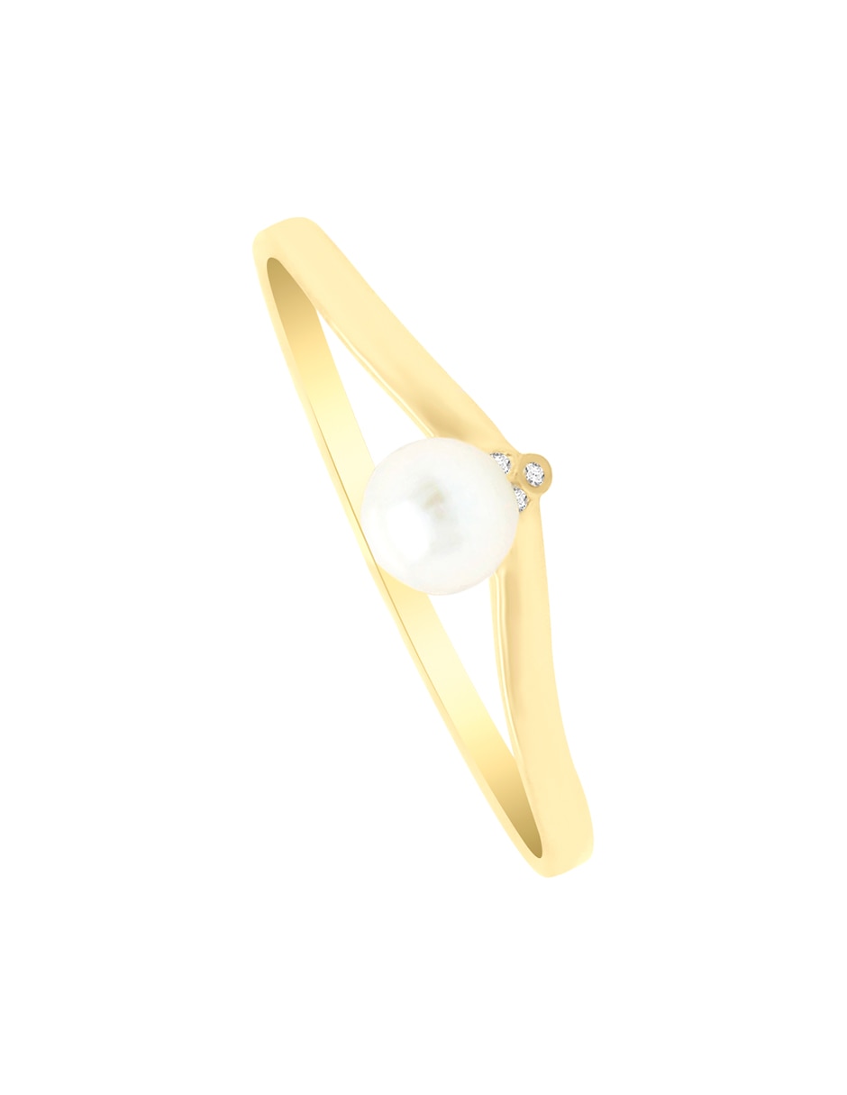 Anillo redondo Coral 14 k de oro amarillo diamante y perla brillante Anillo redondo Coral 14 k de oro amarillo diamante y perla brillante