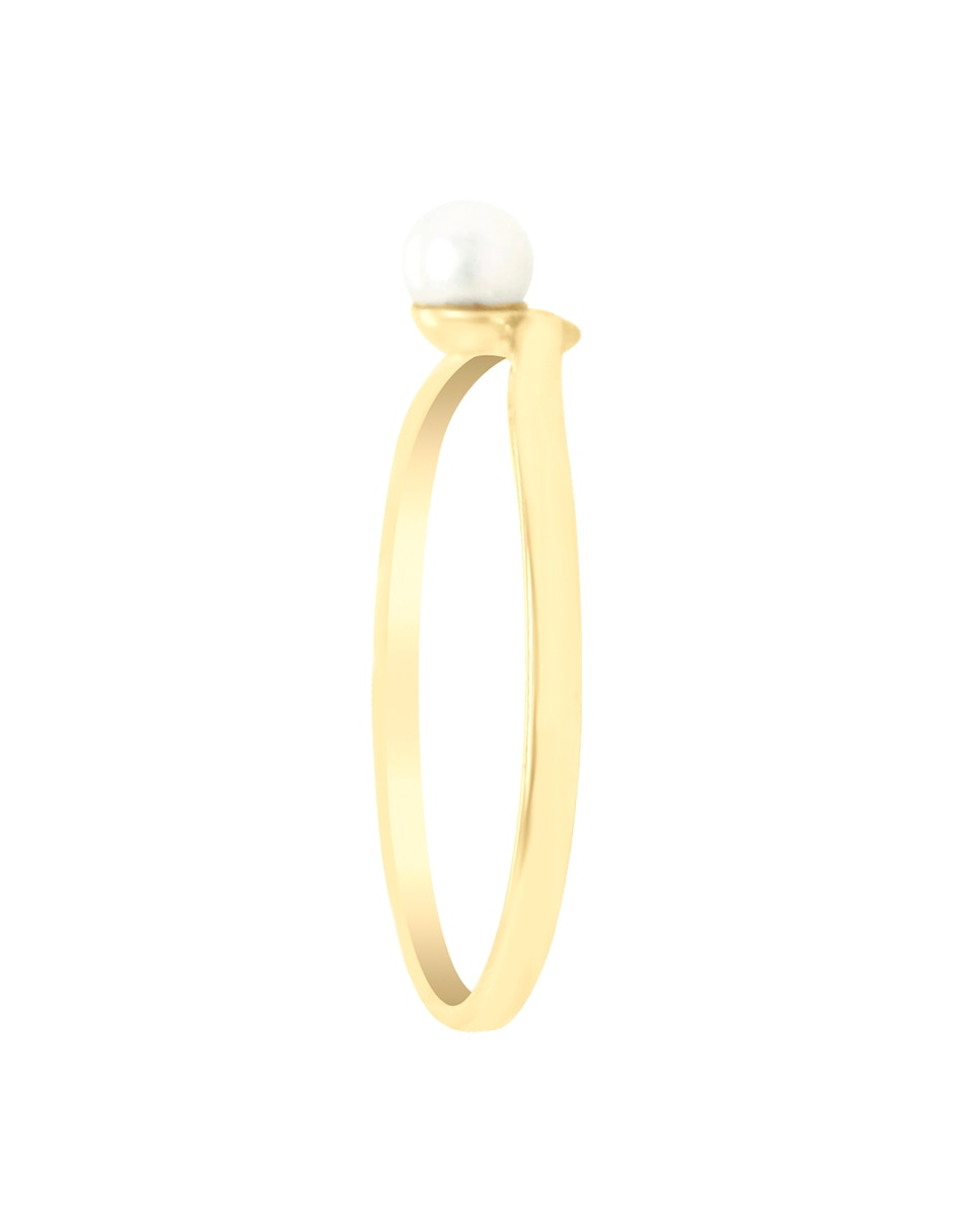 Anillo redondo Coral 14 k de oro amarillo diamante y perla brillante 5