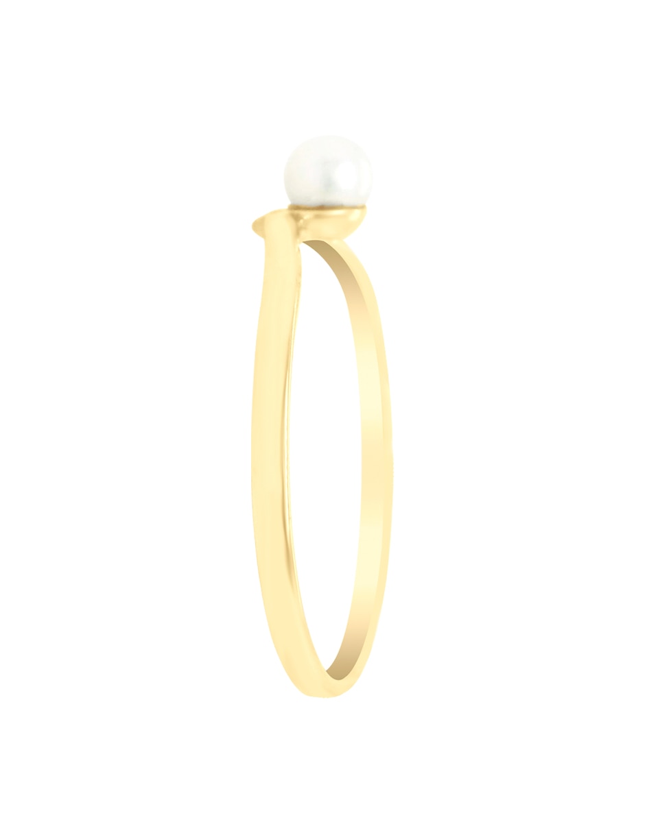 Anillo redondo Coral 14 k de oro amarillo diamante y perla brillante 3